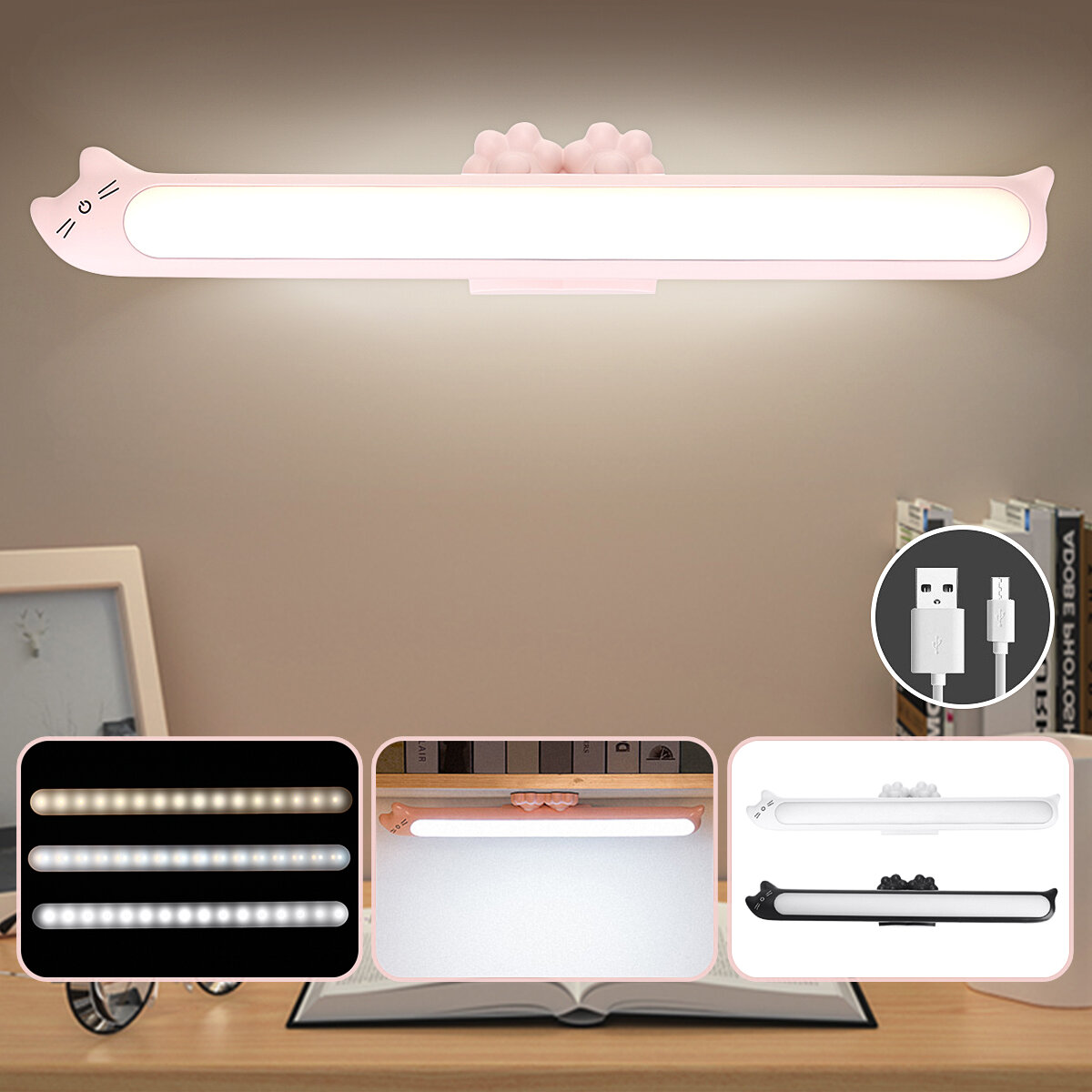 USB oplaadbare LED-tafellamp Leer lezen Badkamerspiegel Wandlamp Kleverige kamer
