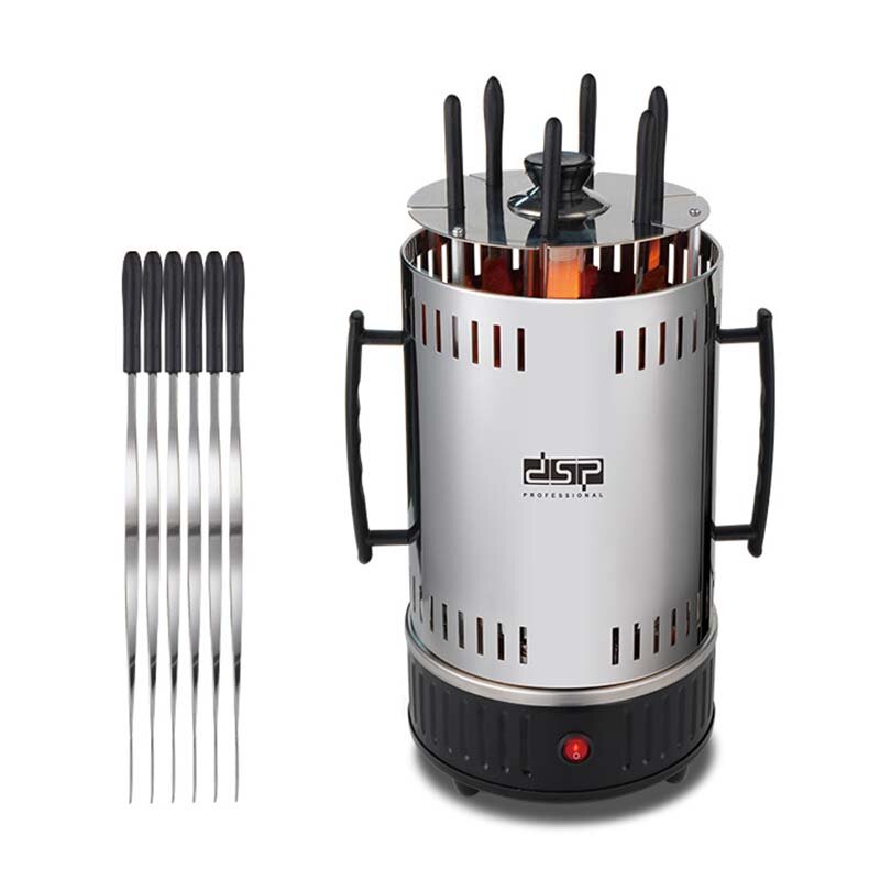 DSP Electric Grill 6 Sticks Automatic Revolving Vertical Grill Timing Barbecue Tools Smokeless Mutton BBQ Skewers Machin