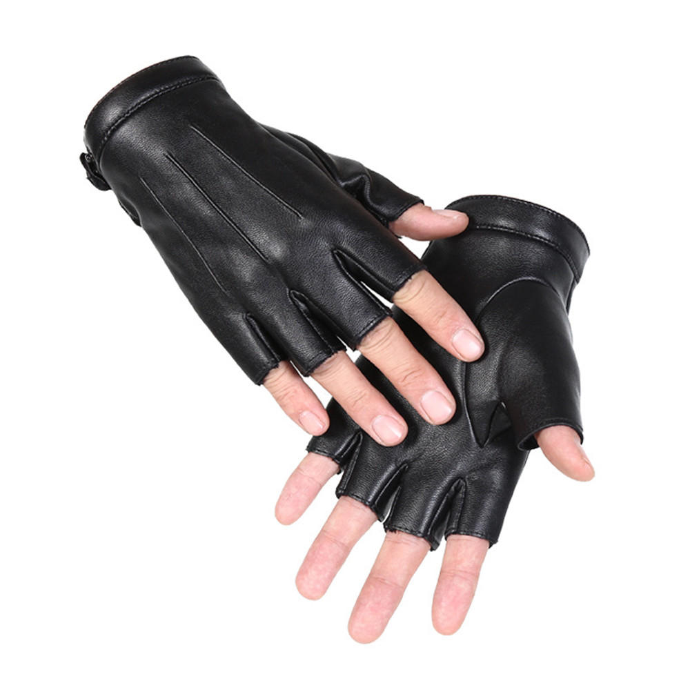 PU Motorcycle Half Finger Gloves Thicken Warm Winter Outdoor Hunting Fleece Leather
