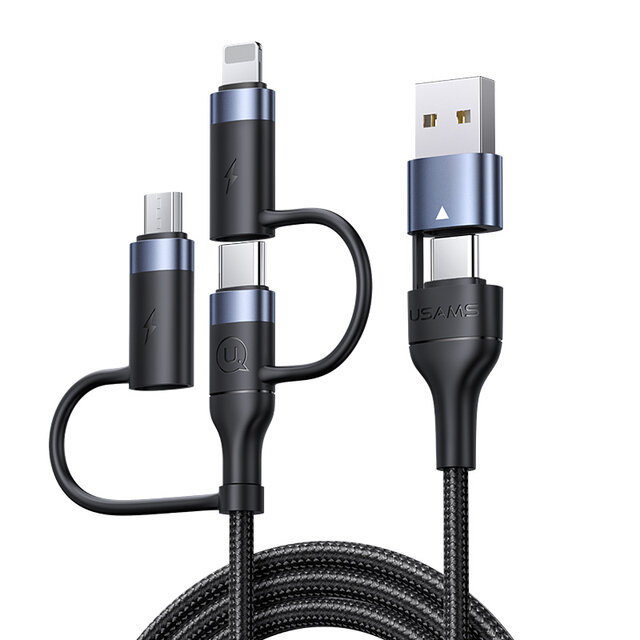 

USAMS U62 60W 3 in 1 USB-A/Type-C to Type-C/Micro/iP Cable Fast Charging Data Transmission Braided Core Line 1.2M Long f