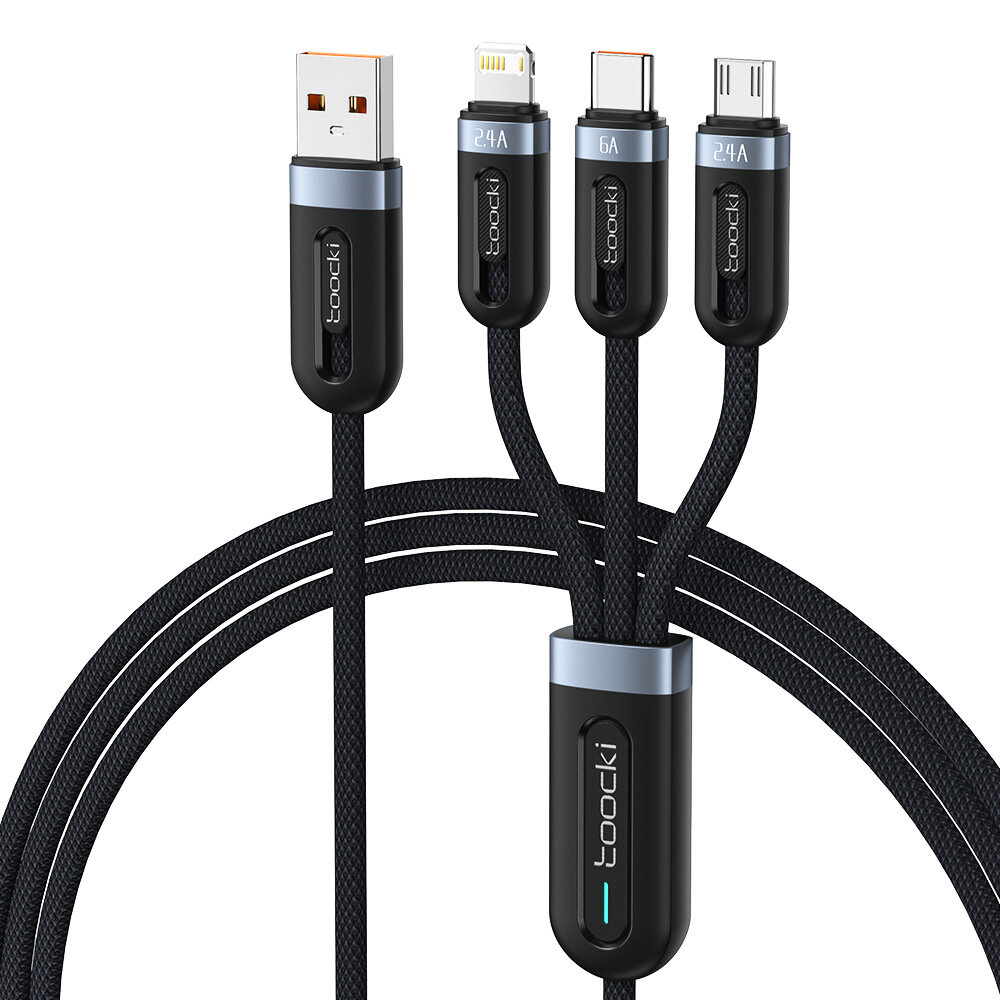 

Toocki TQ-X18 6A 66W USB-A to Type-C/Micro/iP Cable Fast Charging Data Transmission Tinned Copper Core Line 1.2M Long fo