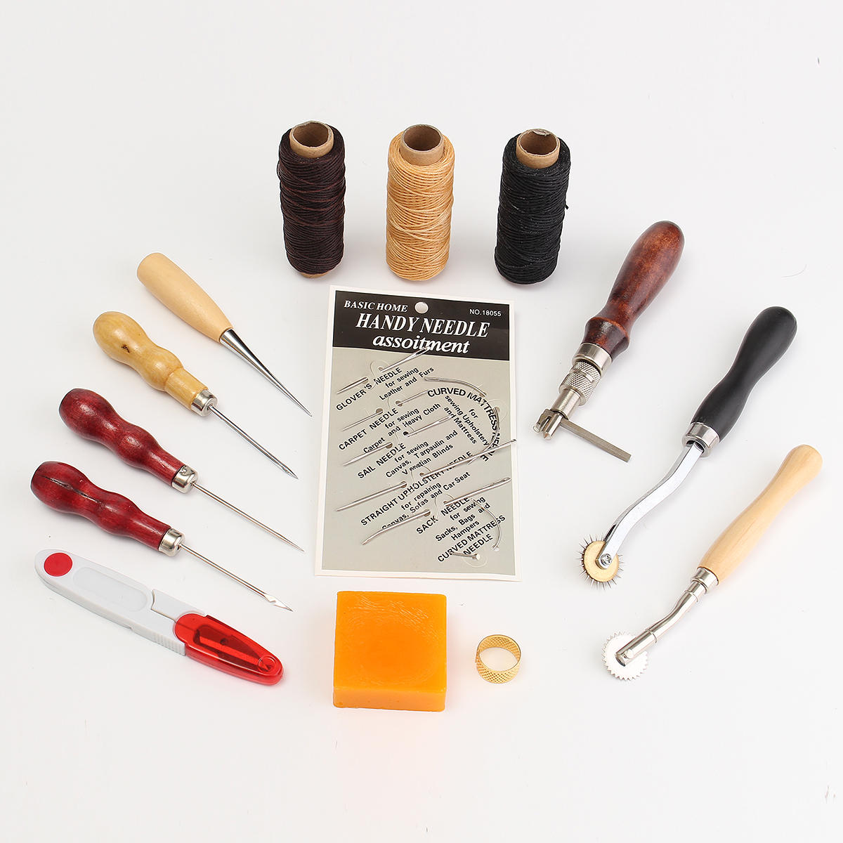 14 Pcs Leather Craft Tool Set Handmade DIY Tools Kit Hand Stitching Sewing Thread Awl Thimble