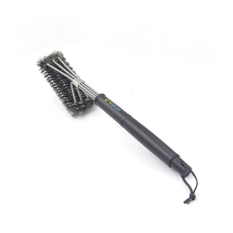 Escova de churrasco de 18 polegadas com 3 cabeças de escova de arame de aço para limpeza, ferramenta de limpeza para camping e exterior.