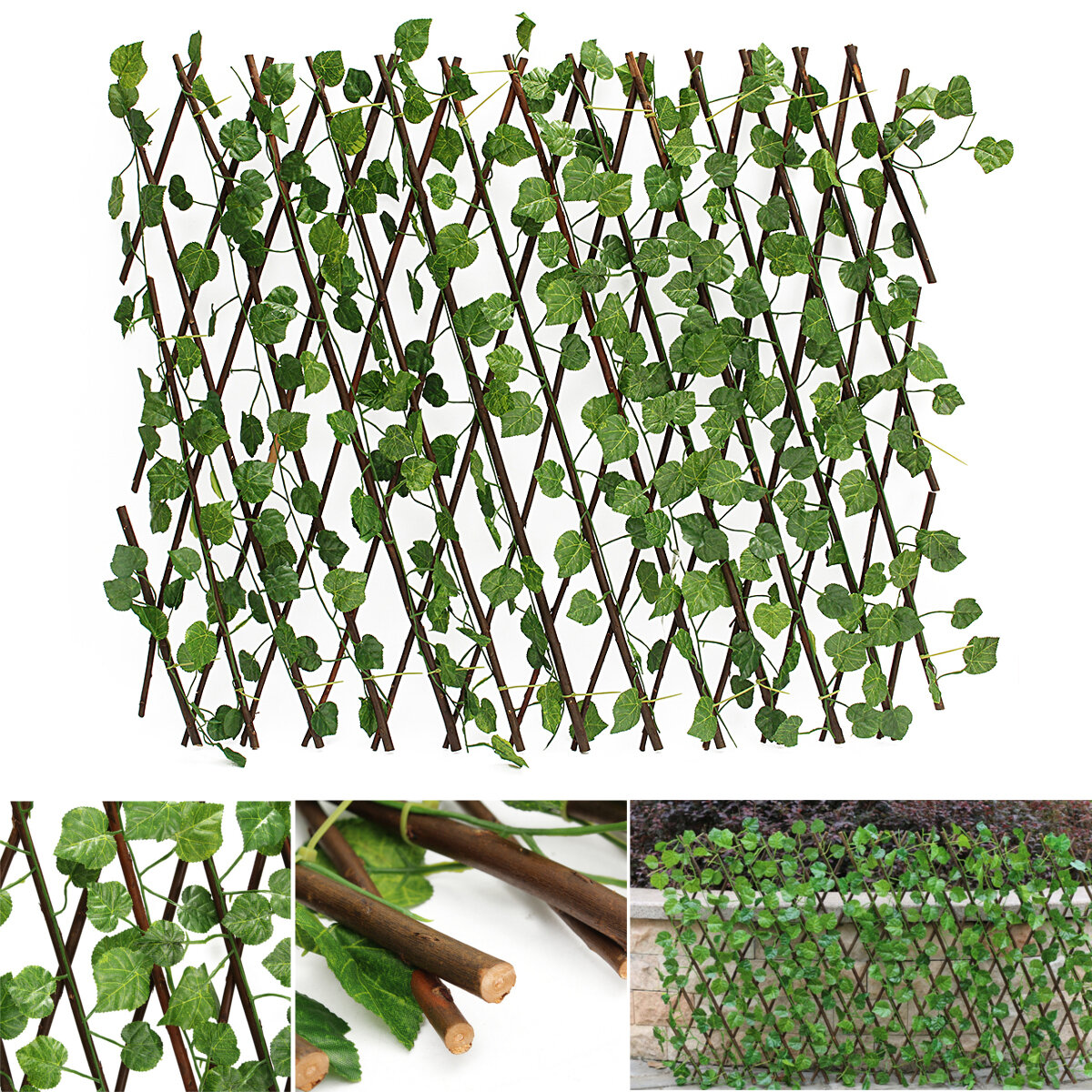 Kunstmatige klimop uitbreidbare rekbare privacyhek Faux enkelzijdige bladeren Vine-scherm voor buite