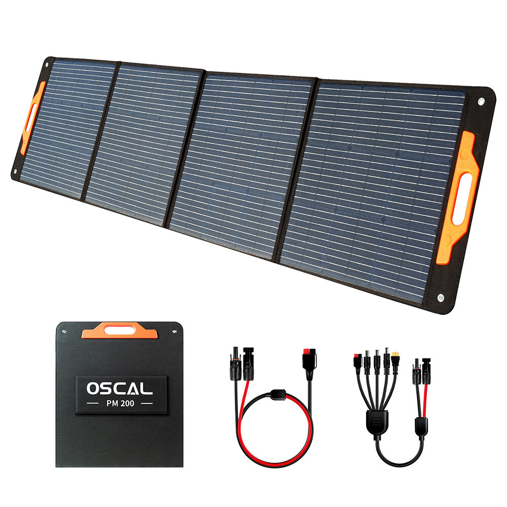 [EU直接] Blackview Oscal PM 200W 折りたたみ式太陽光パネル、Type-C QC3.0、USB出力、5つのケーブル付きの防水ポータブル太陽光パネル、電話、キャンプ、RV、オフグリッドに適しています