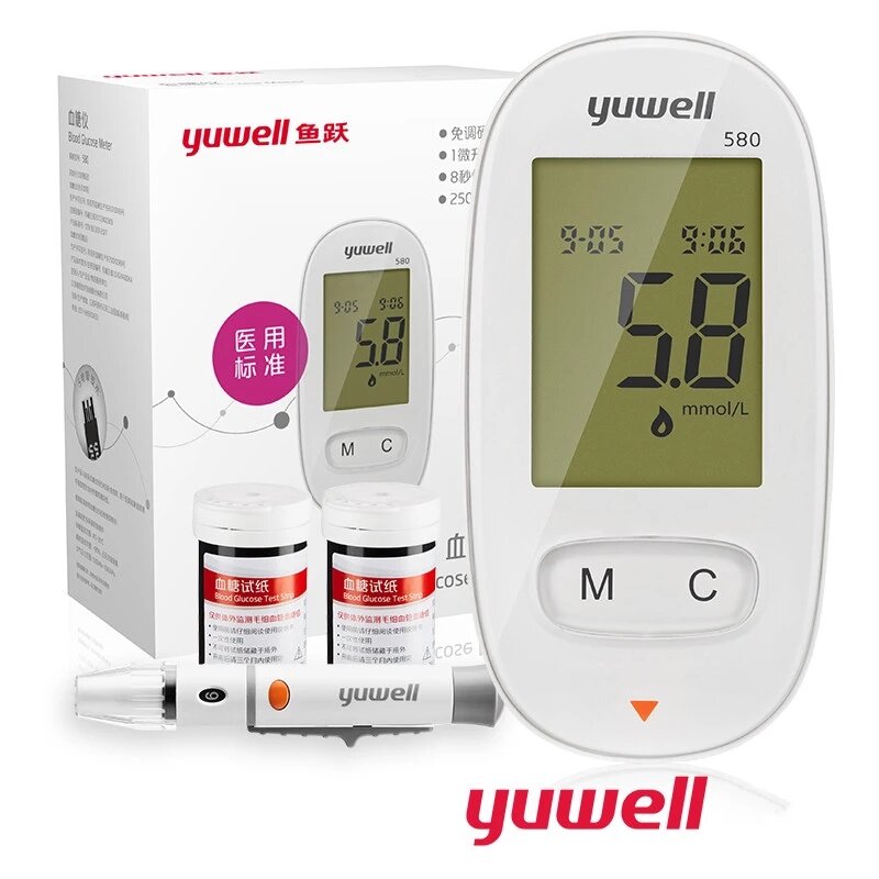 

Yuwell Glucometro Diabetic Monitor Blood Sugar Medical Glucose Meter Diabetes Kit Test Strips & Lancet