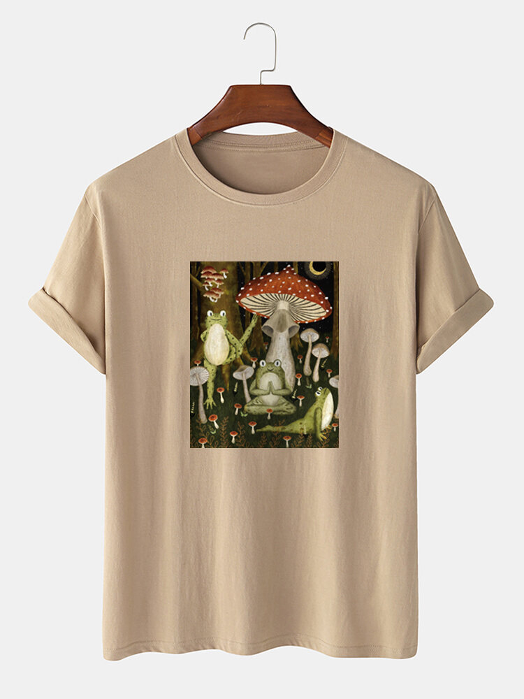 Mushroom & Frog Graphic voor heren T-shirts van 100% katoen met gemeenschapszin en korte mouwen