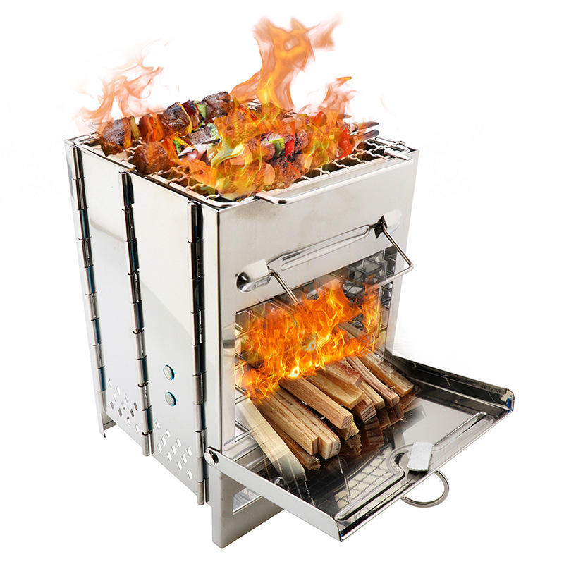 IPRee® Zewnętrzny grill na węgiel drzewny i drewno, kuchenka i palnik do kempingu z piecem do palenia drewnem