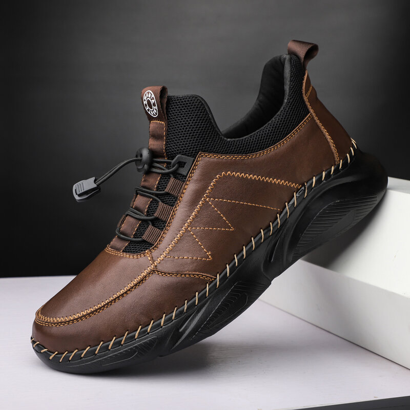 55% OFF on Men Comfy Cowhide Leather Light Weight Soft Casual Sport Shoes