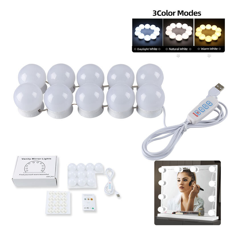 LED Mirror Light 3 Color Temperature Dimmable Makeup Mirror Fill Light Dressing Table Bulb Set
