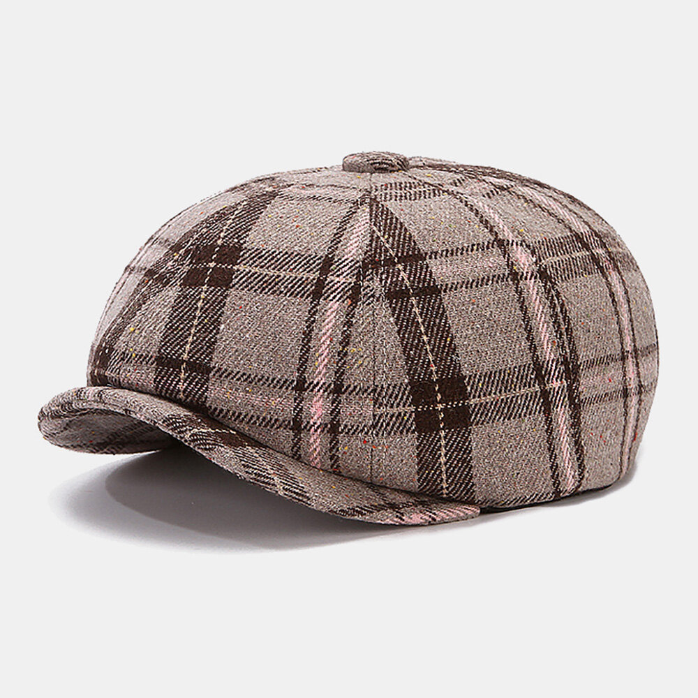 Men Newsboy Hats British Retro Colored Lattice Windproof Warm 8 Panel Painter Hat Octagonal Hat