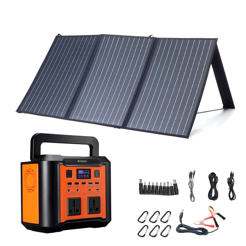 XMUND 300W EU-Stromgenerator mit 100W Solarpanel 3-USB + DC PD Schnelles Solarladegerät für Camping-Notstromversorgung im Freien