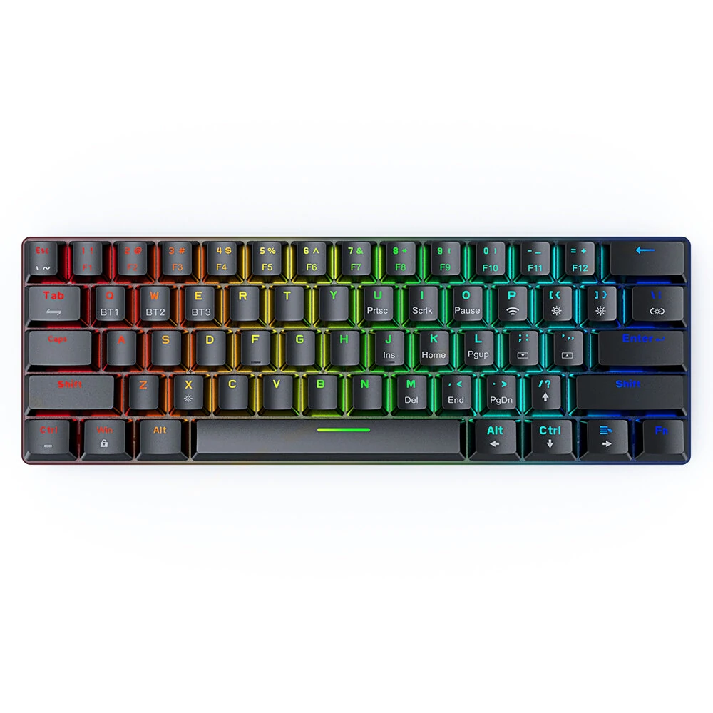 BlitzWolf BW-KB0 61 Keys bluetooth 5.0 RGB Mechanical Keyboard Hot Swappable Wired Dual Mode 60% Gaming Keyboard With Software For Mac/Win - Black Blue Switch