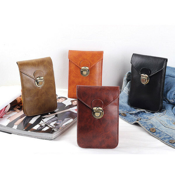 Men's Waist Bag Genuine PU Leather Outdoor Storage Bag Smartphone Bag Wallet Card Holder
