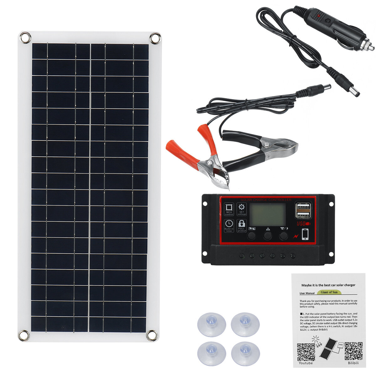 

30 Вт Солнечная Панель 12 В Батарея Зарядное устройство 60A / 100A Двойной USB-контроллер для RV Travel Авто Кемпинг