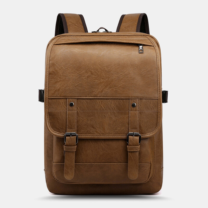Men PU Leather Multi-pocket Backpack Casual Travel Large Capacit Laptop Bag Shoulder Bag