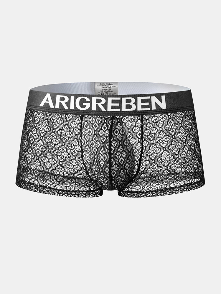 Heren Lace Mesh See Through Ademend Brief Tailleband Boxers Ondergoed
