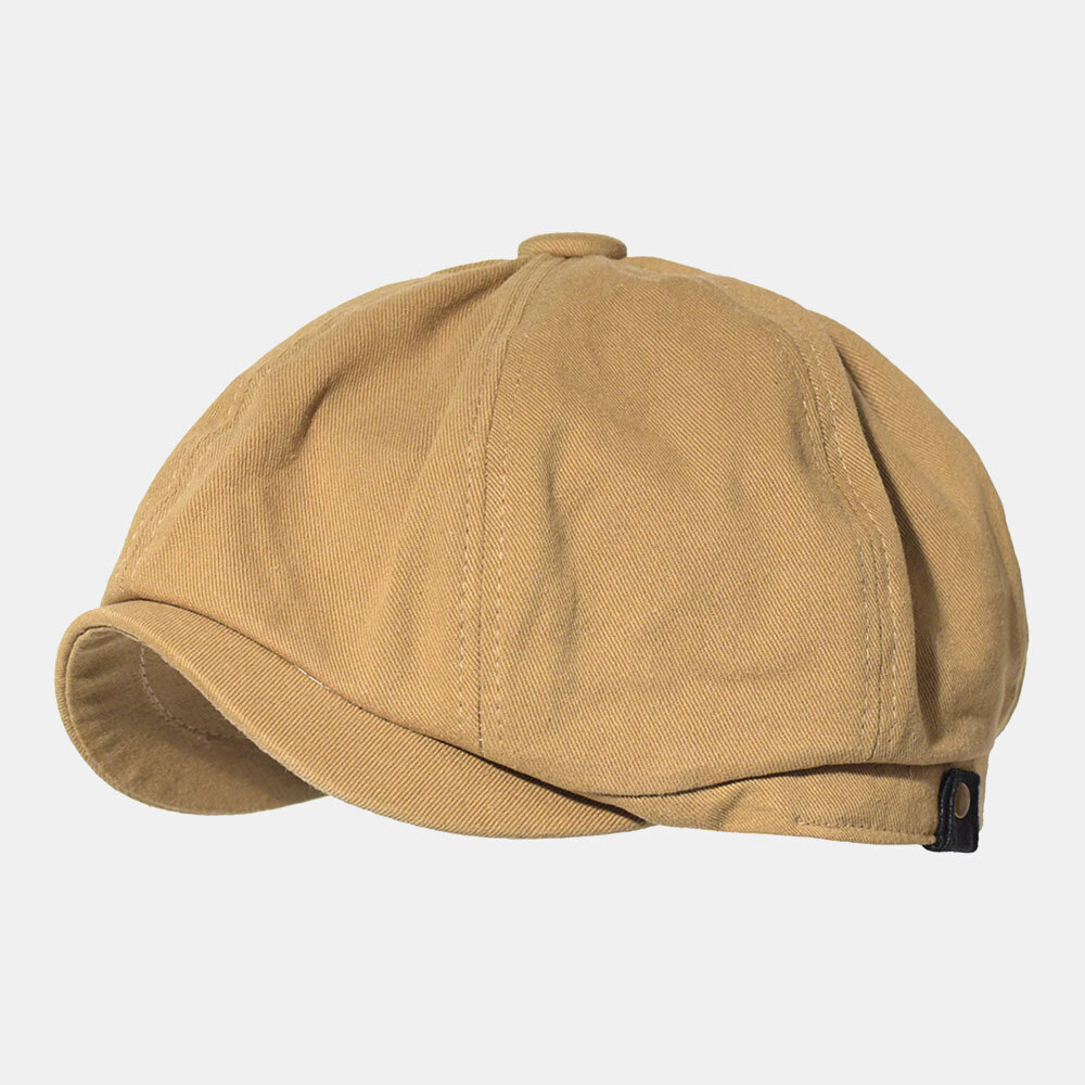 

Men Cotton Solid Color Fashion Newsboy Hat Beret Cap Octagonal Hat Painter Cap Forward Cap