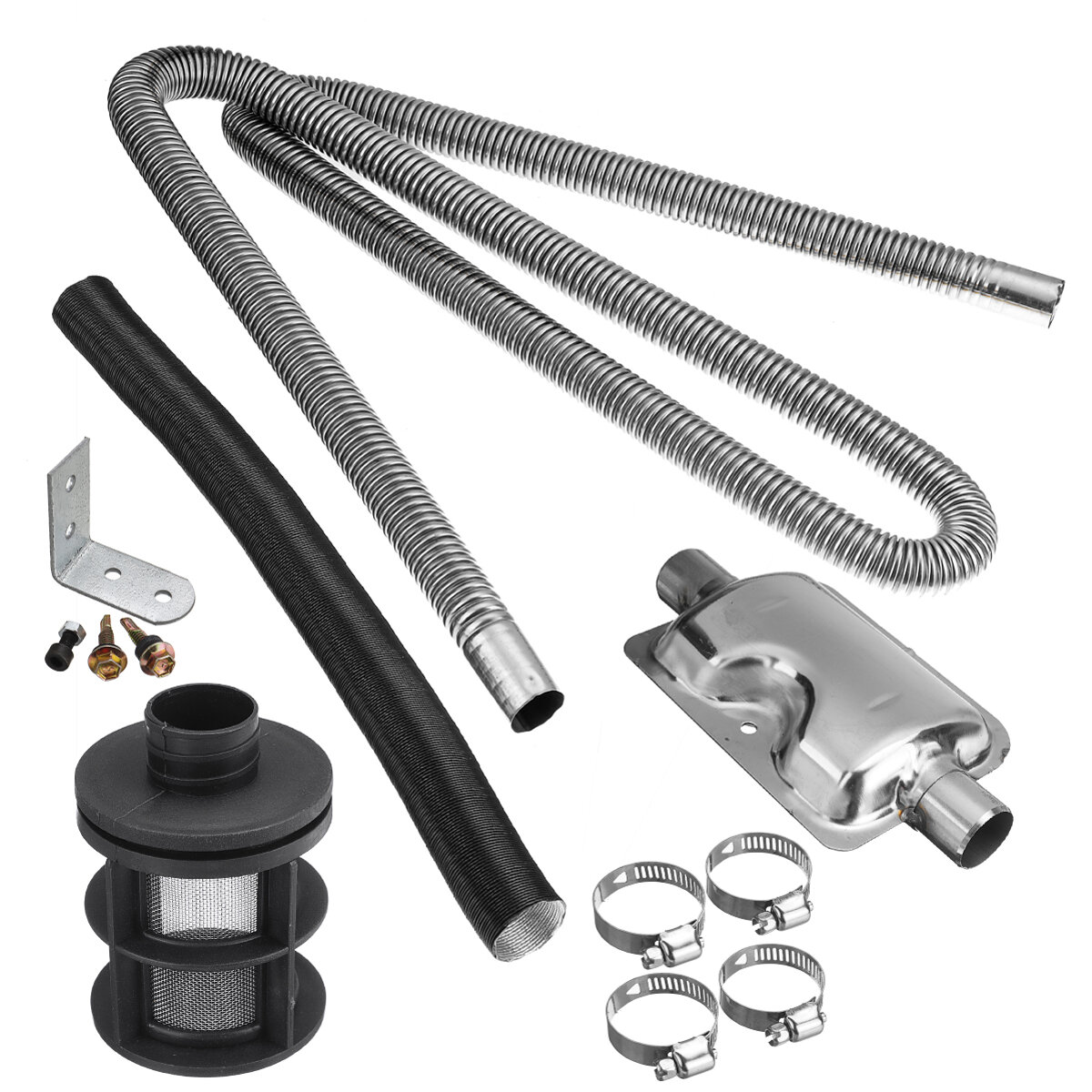 Stainless Exhaust Muffler Silencer Clamps Bracket Gas Vent Hose Portable 180cm Pipe Silence For Air 