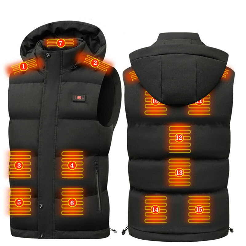 TENGOO HV-15B Heated Vest 15 Heating Zones Trible Temperature Level Control LED Display Waterproof Electric Heating Jacket for Winter Camping