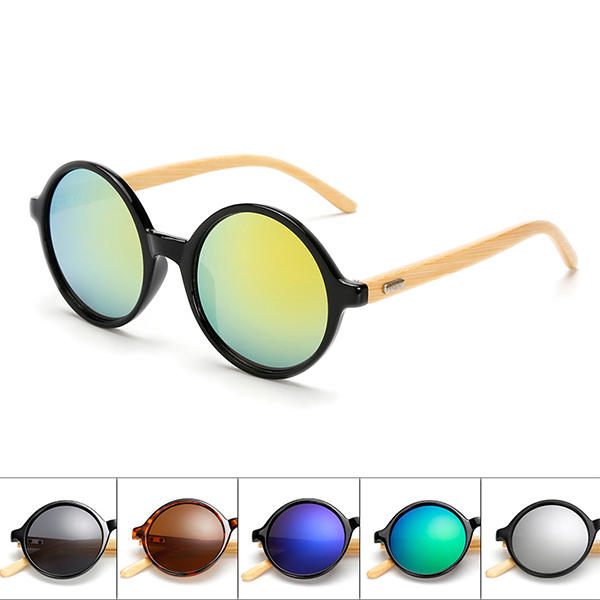 Unisex Vintage Retro Round UV400 Sun Glassess handgemaakte Bamboo Leg Shades Eyewear-bril