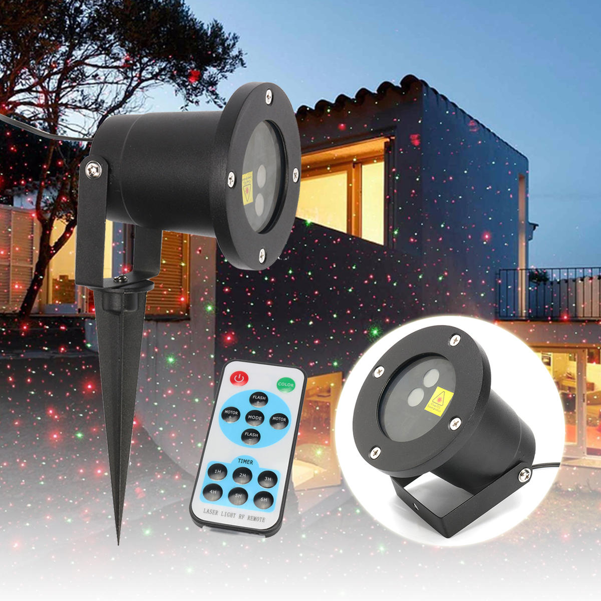 Christmas Star Projector Stage Light Waterproof R&G LED Remote Control Outdoor Landscape Lamp Christmas Decorations Clea