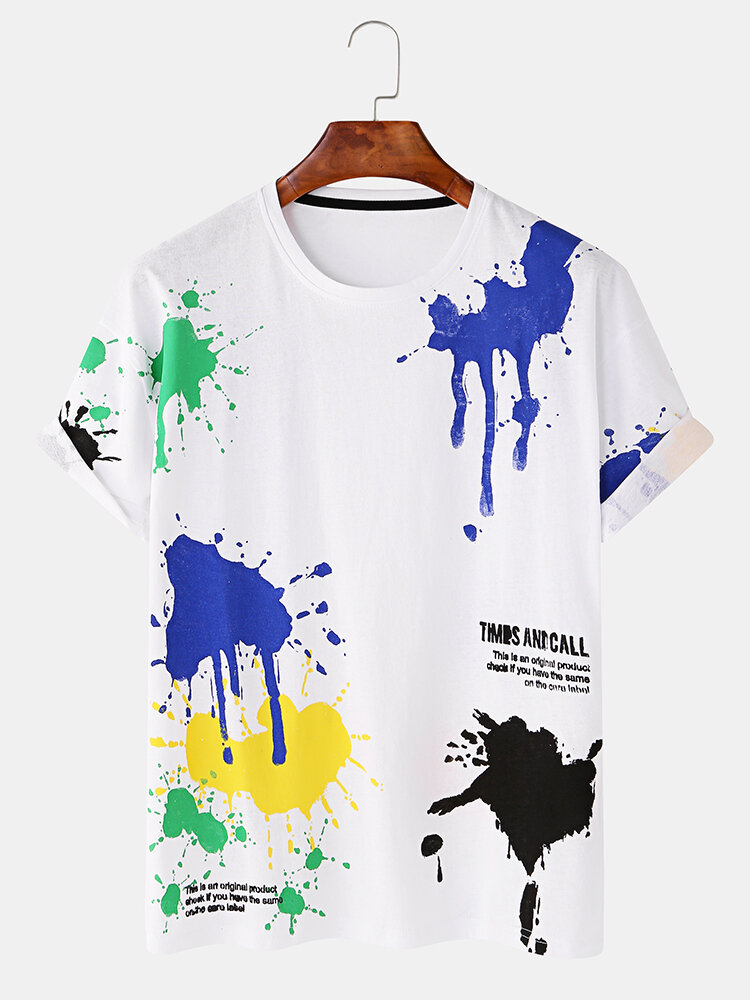 Image of Mnner Graffiti Pigment Letter Print Rundhalsausschnitt T-Shirts mit Rundhalsausschnitt