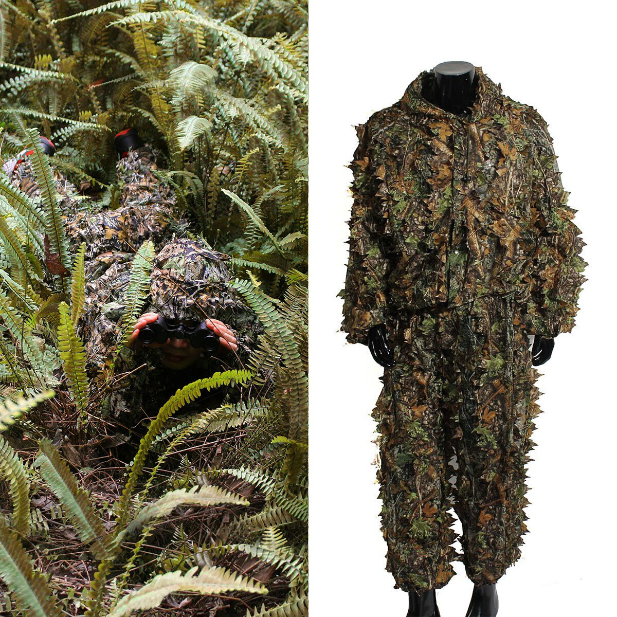 Katonai ruházat OUTERDO 3D Leaves Woodland Camouflage és nadrág dzsungelvadászathoz, lövöldözéshez és airsoft vadállatokhoz.