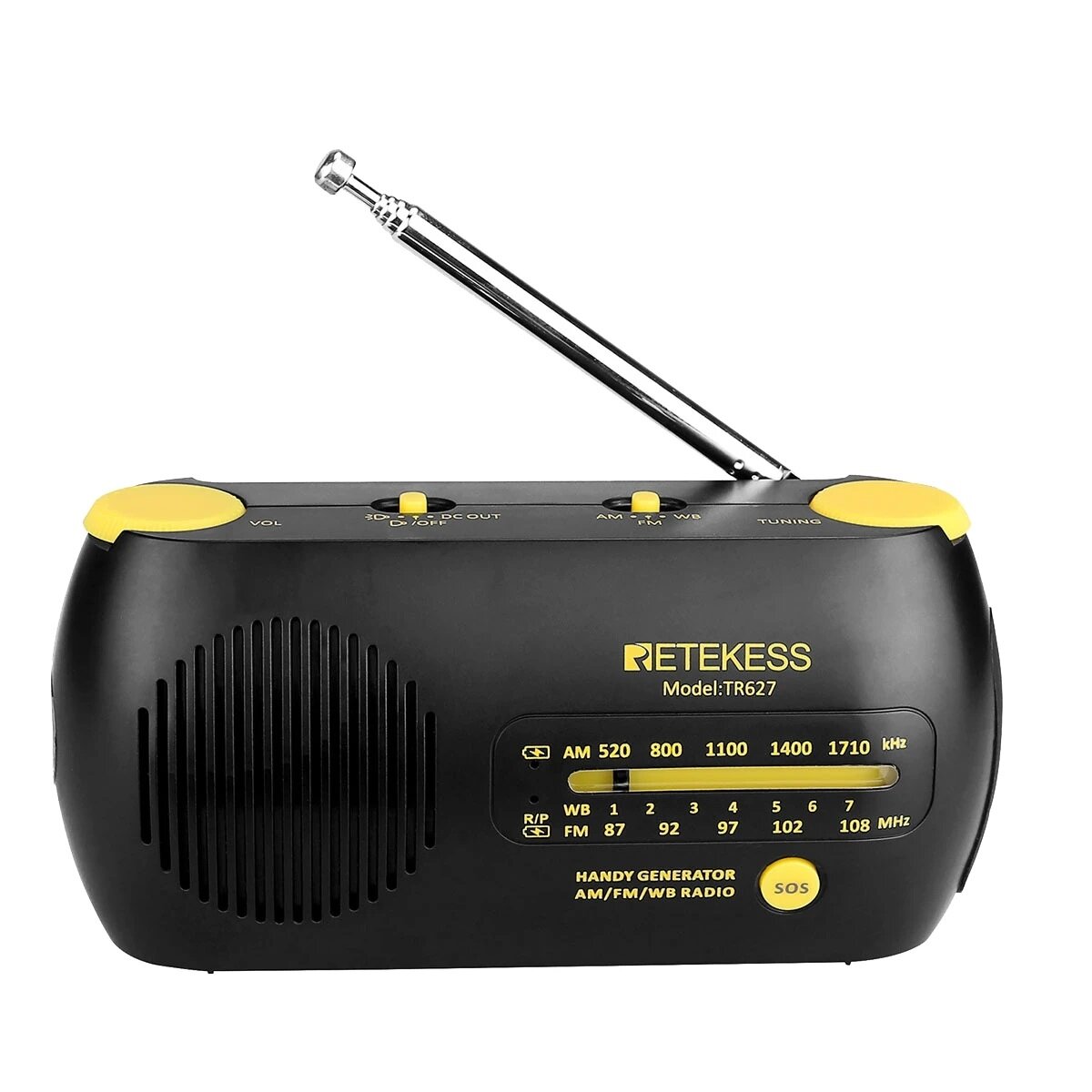 Retekes TR627 Radio Portable Radio FM AM NOAA Weather Radio Emergency SOS Hand Crank Solar Receiver With Flashlight MP3 Player Digital Recorder