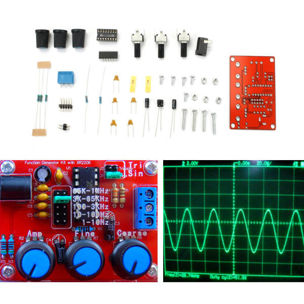 Case XR2206 Function Signal Generator DIY Kit Sine Triangle Square 1HZ-1MHZ 
