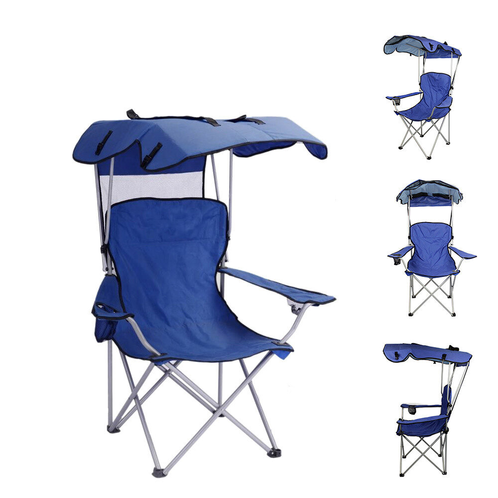 IPRee® Cadeira reclinável dobrável para camping, banquinho portátil de piquenique BBQ, assento de pesca com sombra e porta-copos, toldo para o sol, ao ar livre