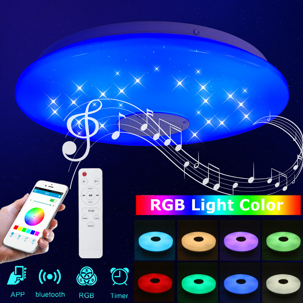 

36W/60W 33CM Diameter Modern LED Music Ceiling Light RGB APP Bluetooth Speaker Down Lamp