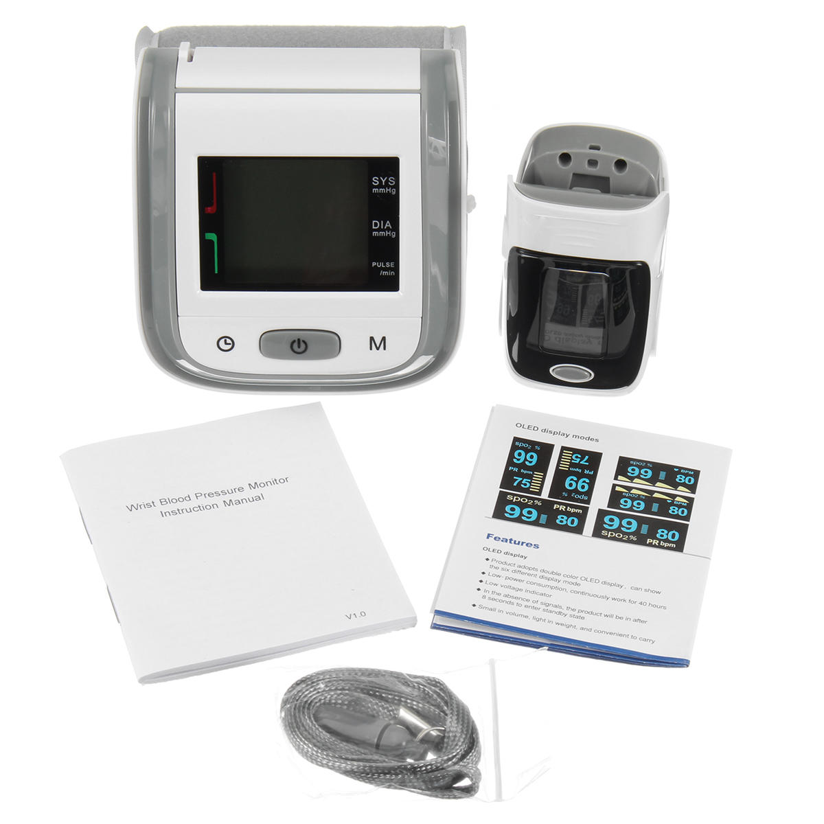 デジタルLCD手首血圧計＆指パルスオキシメーターOLED SpO2＆PRキット