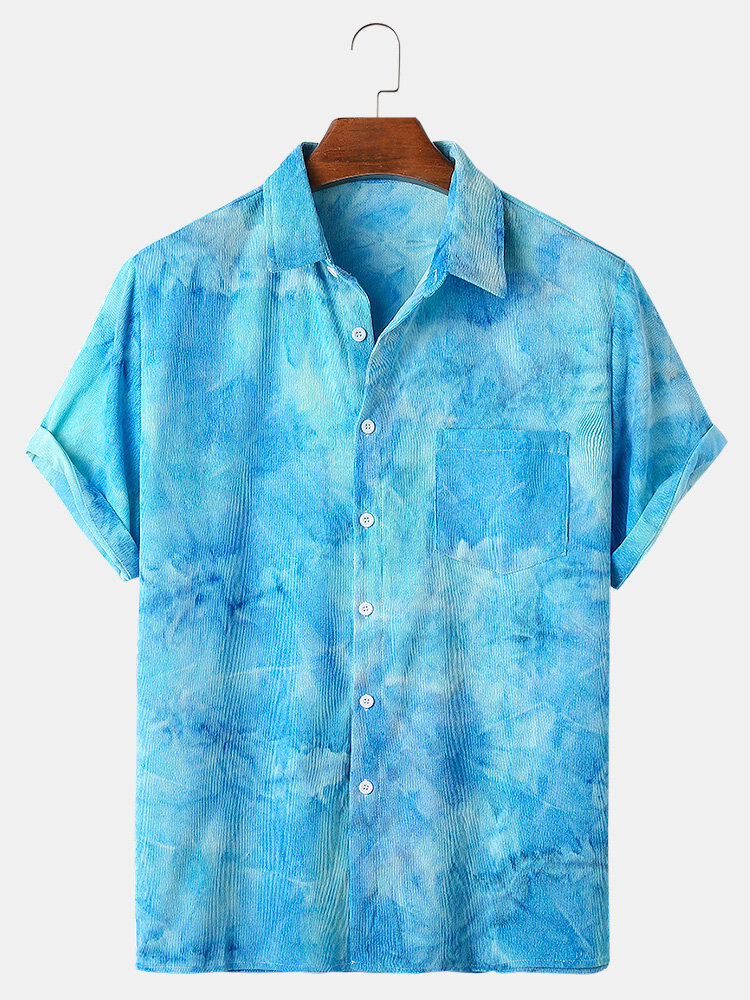 

Banggood Designed Mens Corduroy Tie Dye Print Pocket Short Sleeve Casual Shirts