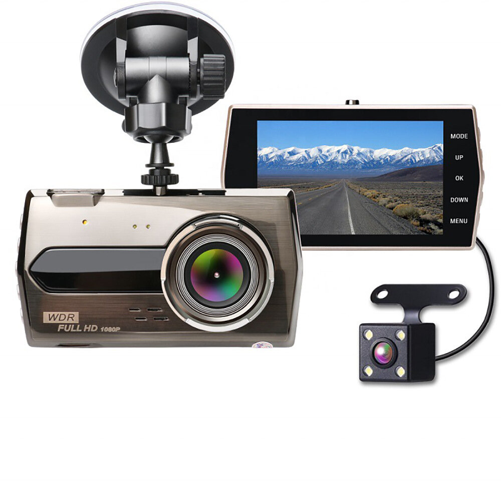 

4 Inch 1080P Zinc Alloy Dash Cam IPS Color Screen Car DVR HD Night Vision Front Rear 2 Lens Reversing Image