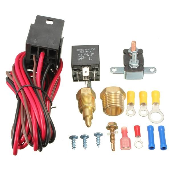 185~200 Degree Engine Cooling Fan Thermostat Temp Switch Sensor 5pins Relay Kit