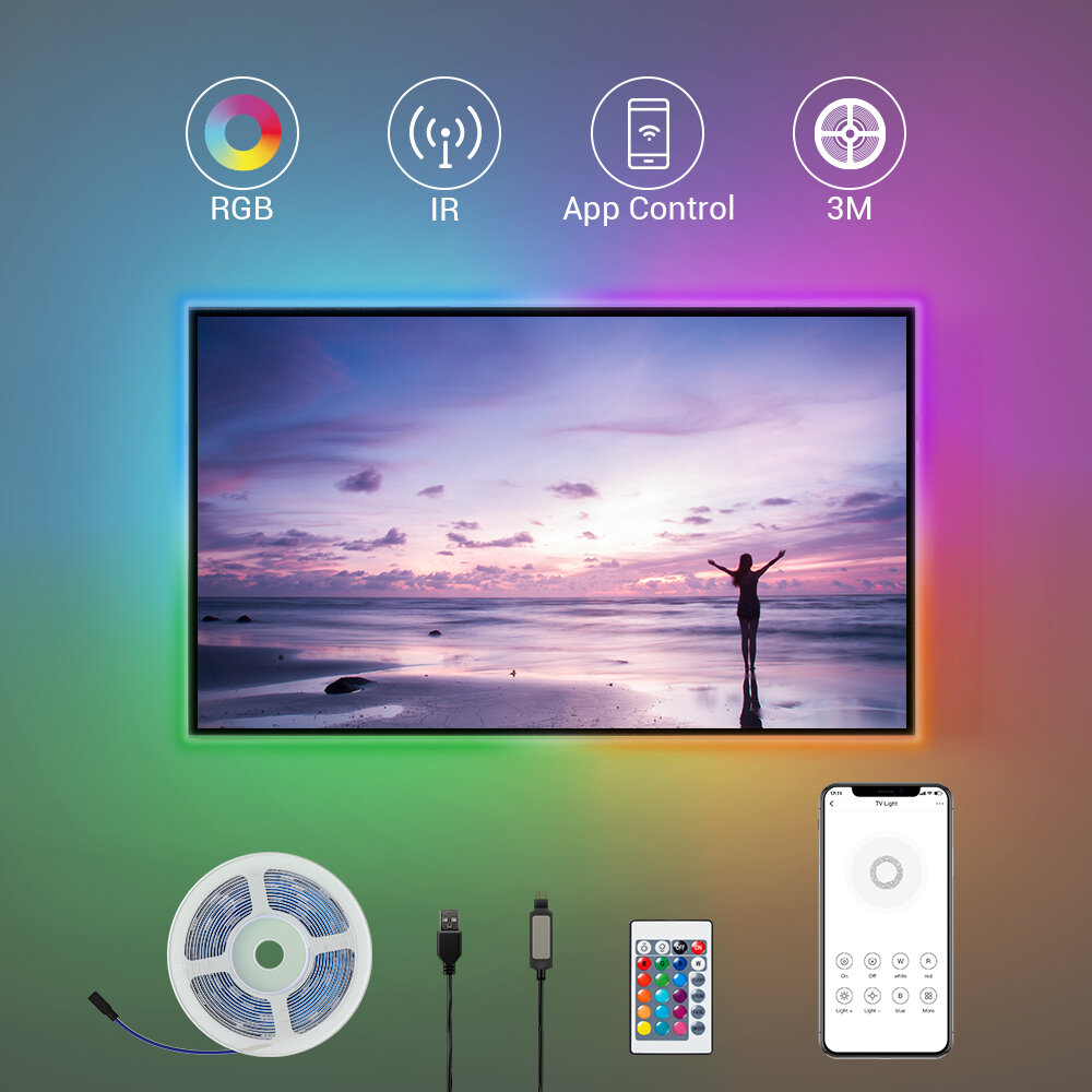 Broadlink LED-striplicht RGB 16 kleur veranderende TV-achtergrondverlichting Spraakbesturing Slimme 