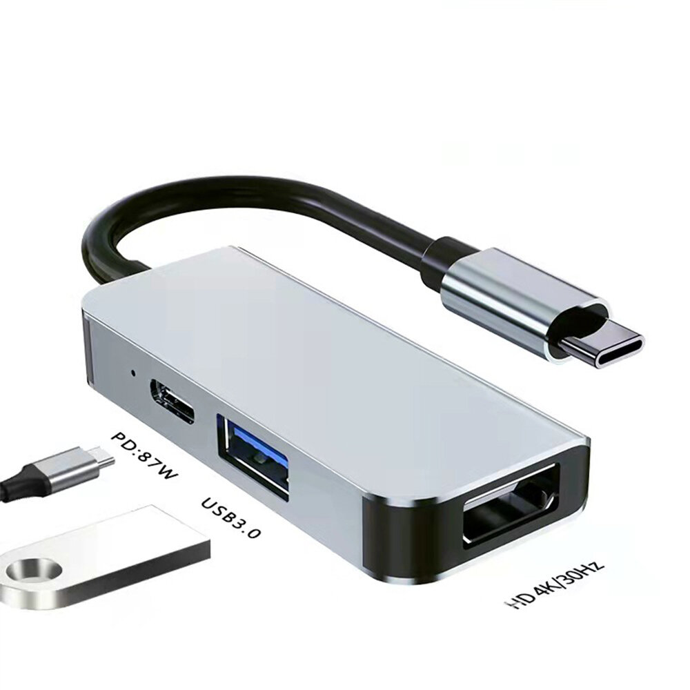 Mechzone 3 in 1 Type-C Docking Station USB-C Hub Adapter with USB3.0 USB-C PD 87W 4K HDMI-Compatible for PC Computer Lap