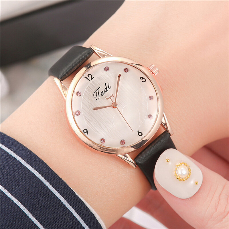 Fashion Casual Elegant Sport Women Watches Leather Band Dial Rose Gold Wrist Alloy Case Quartz Watch