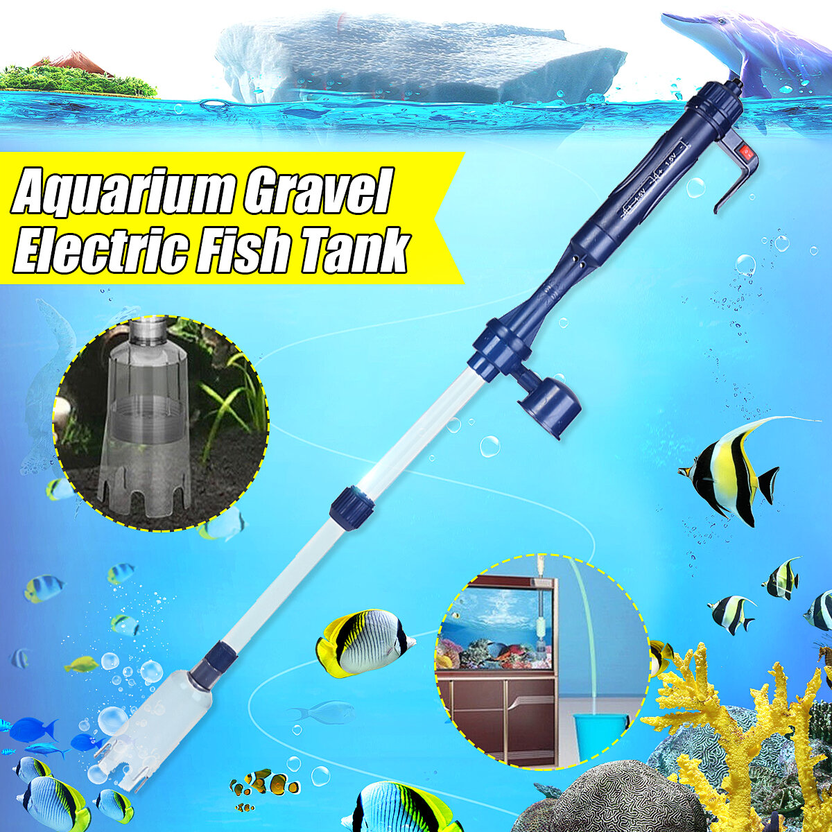 

220V Electric Aquarium Syphon Tank Pump Fish Vacuum Gravel Water Filter Sand Cleaner