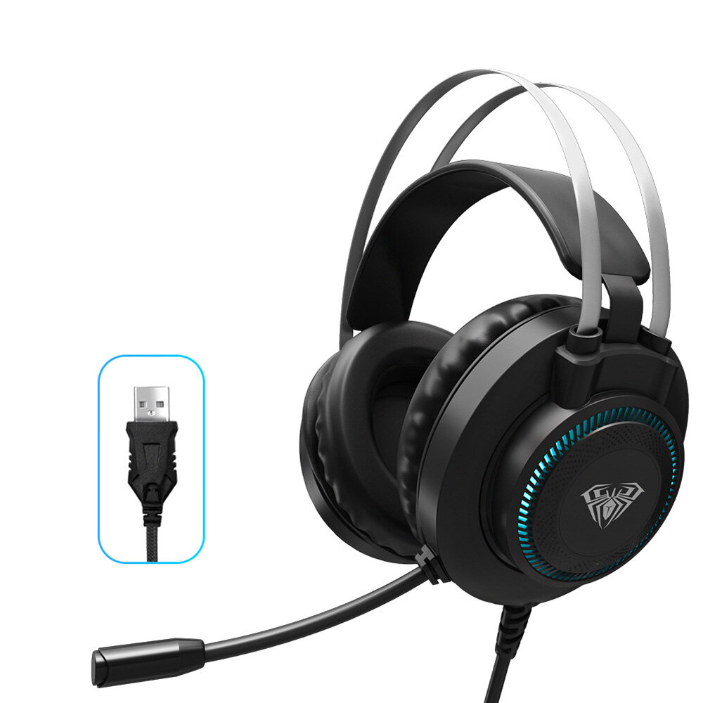 

AULA S601 Gaming Headset Virtual 7.1 Bass Stereo Earphones RGB Light Game Headphones Noise Cancelling with Mic for PC