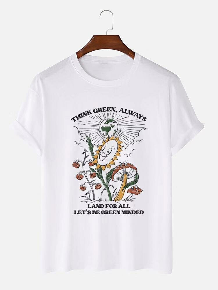 

Mens 100% Cotton Plant Mushroom Slogan Print Short Sleeve T-Shirt