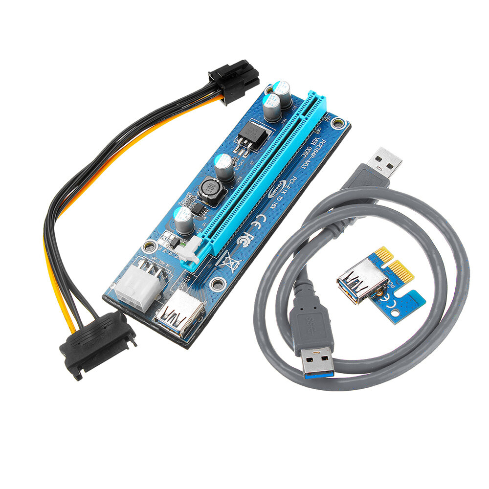 

10pcs PCI Express PCI-E 1X to 16X Riser Card 6Pin PCIE USB3.0 SATA Expansion Cable for Miner Mining BTC Dedicated Adapte