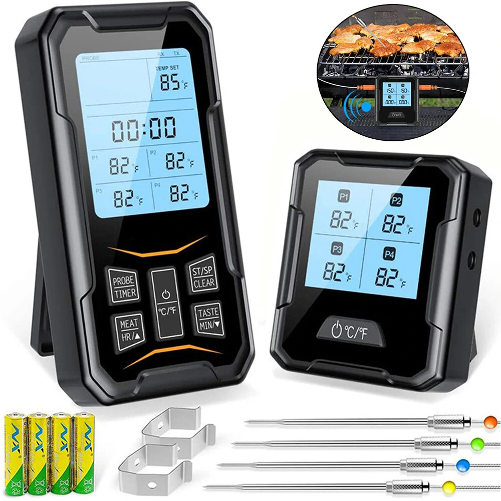 Lcd grill meat thermometer 360ft remote monitor dual probes alarm