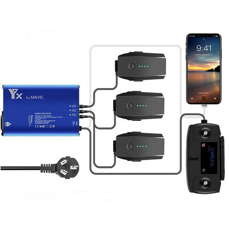 YX 5-in-1 Battery Remote Control Smart Charger Charging Hub with Switch for DJI Mavic PRO Drone