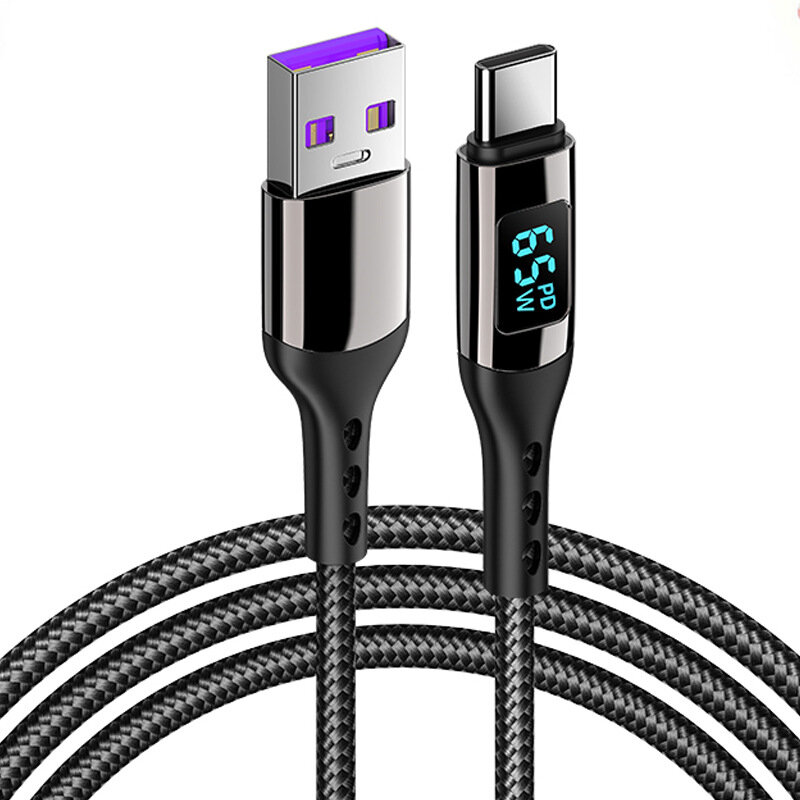 Cable USB-A a Tipo C de 65W para carga rápida y transmisión de datos con núcleo de cobre estañado de 1M/2M de largo para