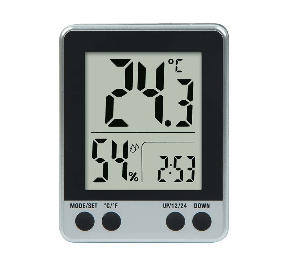 

LCD Digital Electronic Temperature Humidity Meter Thermometer Hygrometer Alarm Clock 12/24hrs Display