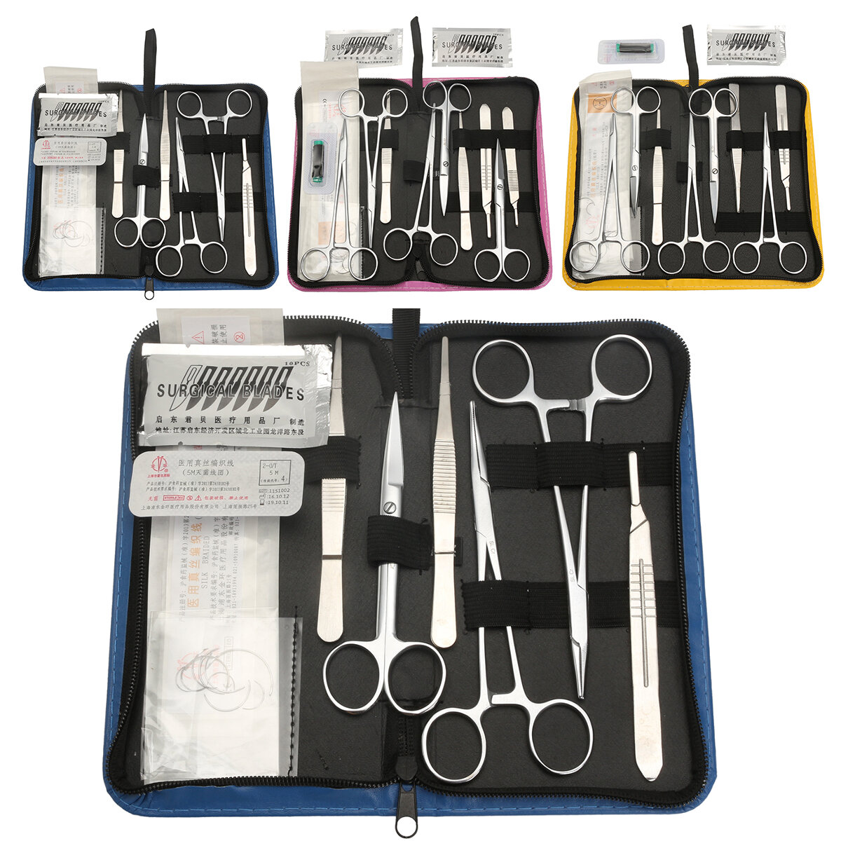 Kit de pratique de suture comprenant un pack de cours de suture professionnellement développé et un sac à outils.