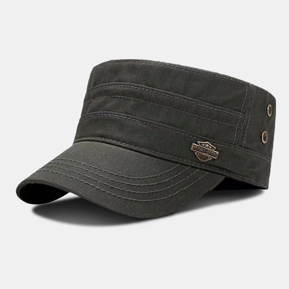 Men Shield Iron Lable Design Breathable Military Cap Flat Top Cap Fashion Anti-UV Sunshade Army Cap 
