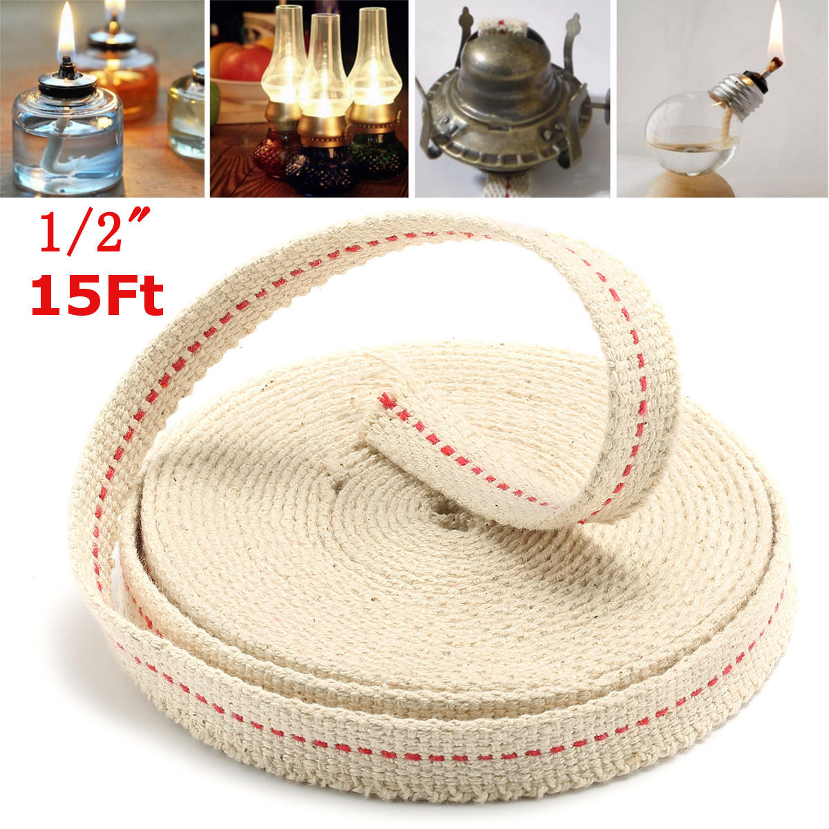 1/2 Inch Flat Cotton Wick 15 Foot Oil Lamps and Lanterns Cotton Wick 4.5M Length